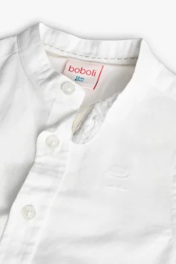 Camicia di lino per bambino in bianco a maniche lunghe
