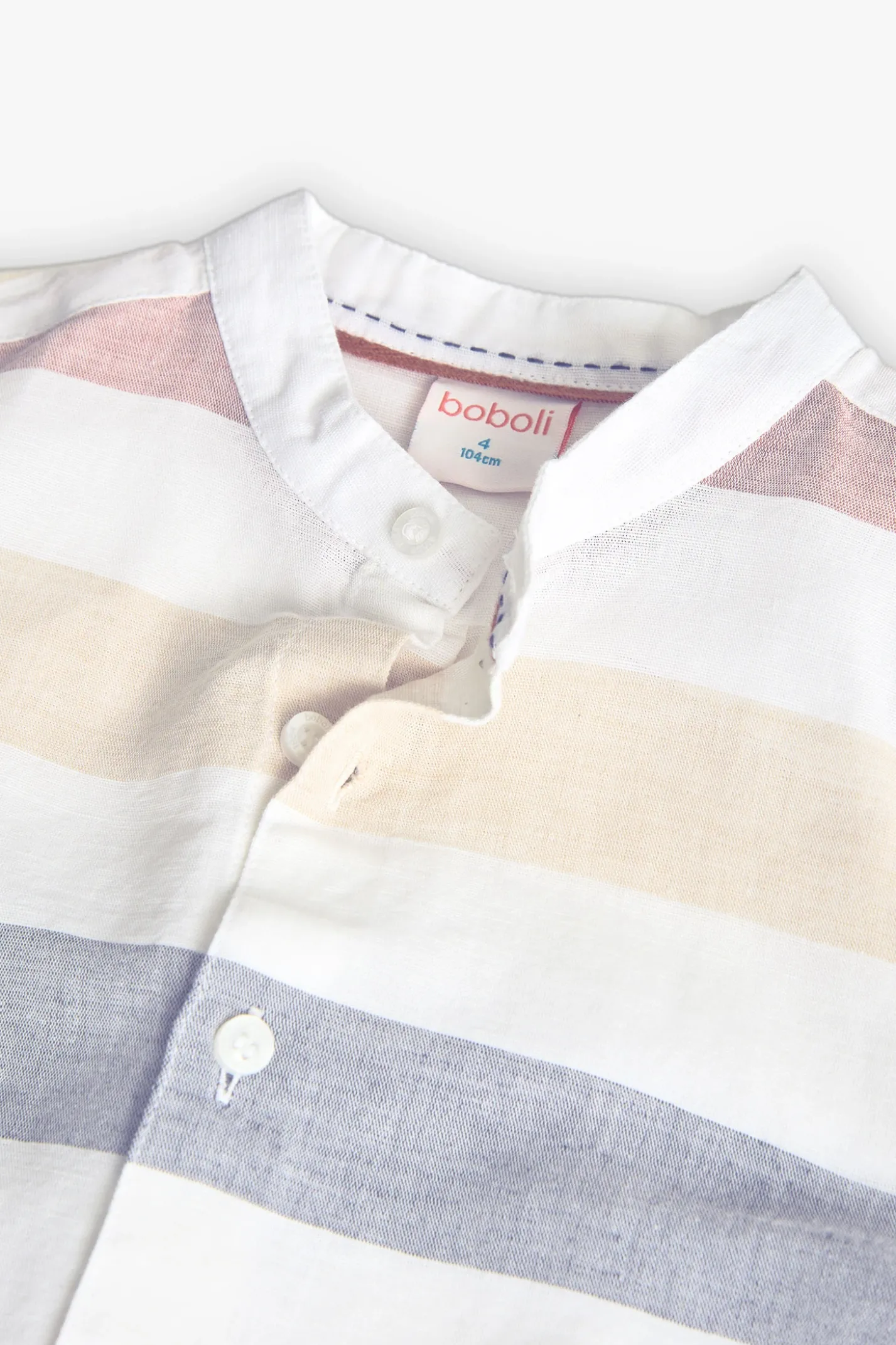 Camicia di lino per bambino in colore bianco con design a righe multicolore