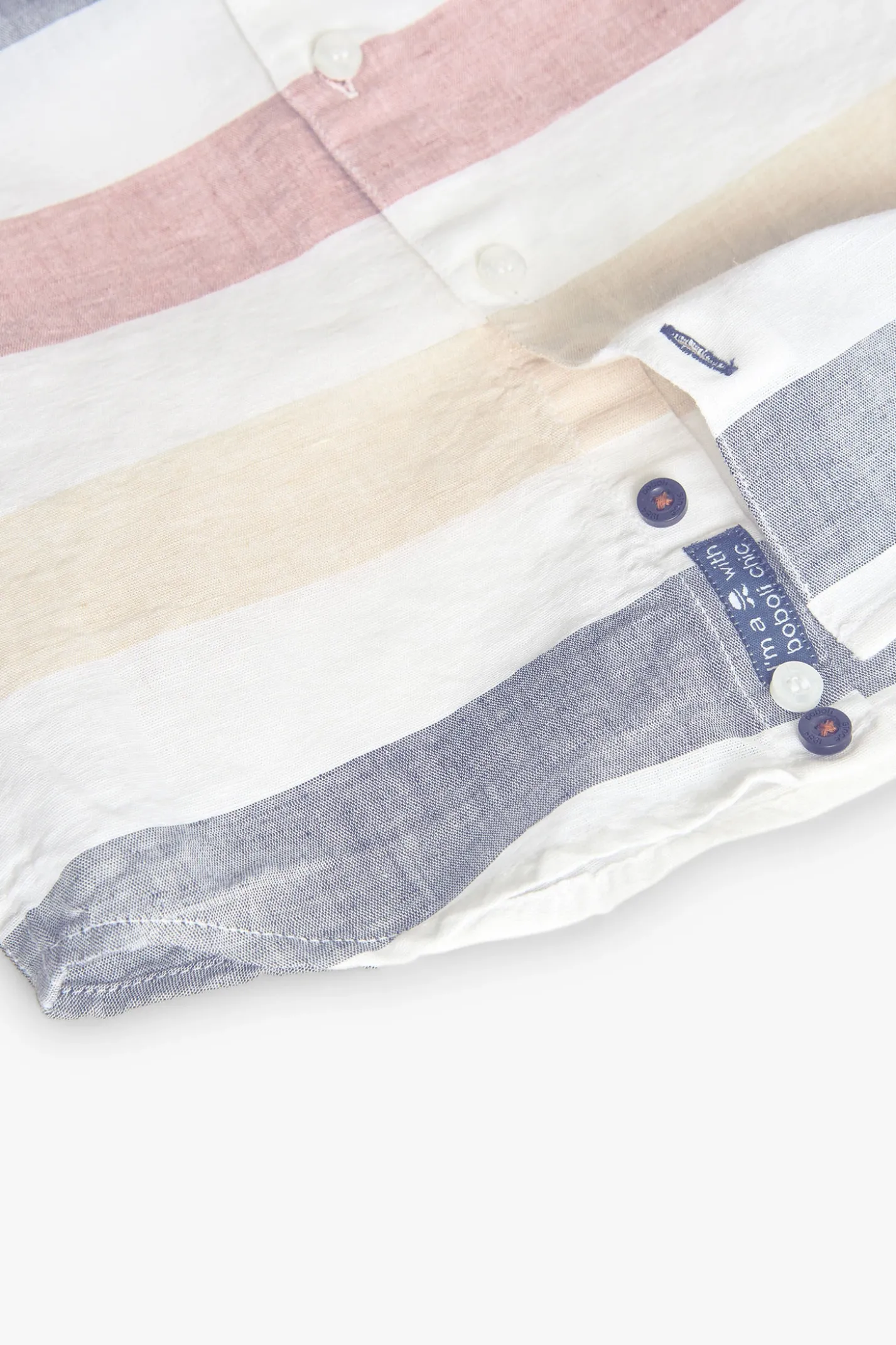 Camicia di lino per bambino in colore bianco con design a righe multicolore
