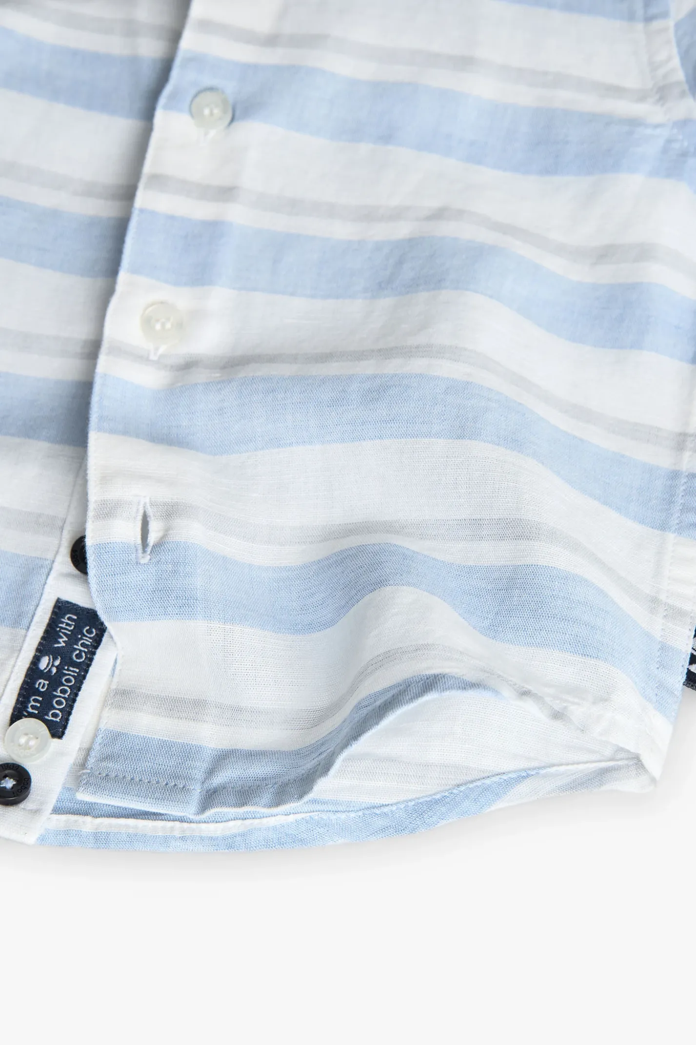 Camicia di lino per bambino a righe blu e bianche