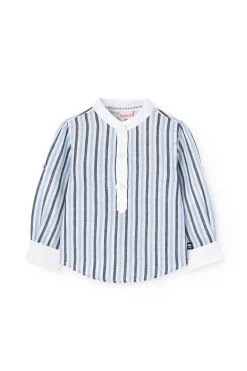 Camicia di lino per neonato a righe in blu e bianco