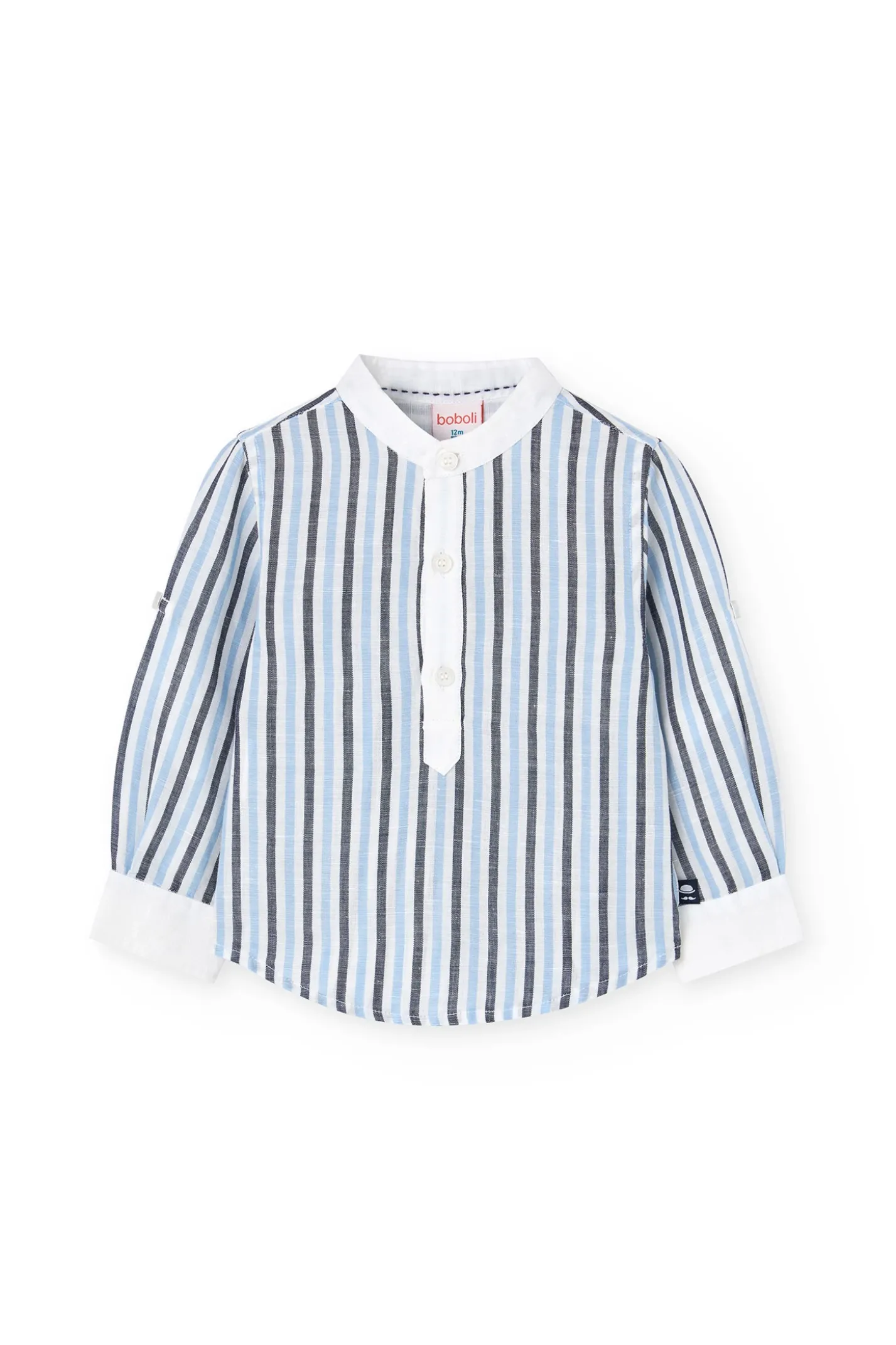 Camicia di lino per neonato a righe in blu e bianco
