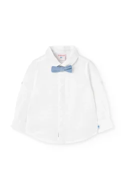 Camicia di lino per neonato in bianco con papillon