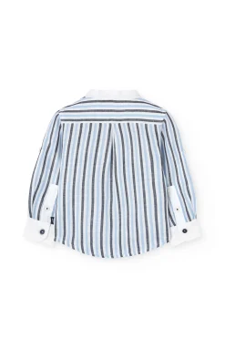 Camicia di lino per neonato a righe in blu e bianco