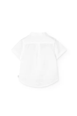 Camicia di lino per neonato a maniche corte in bianco