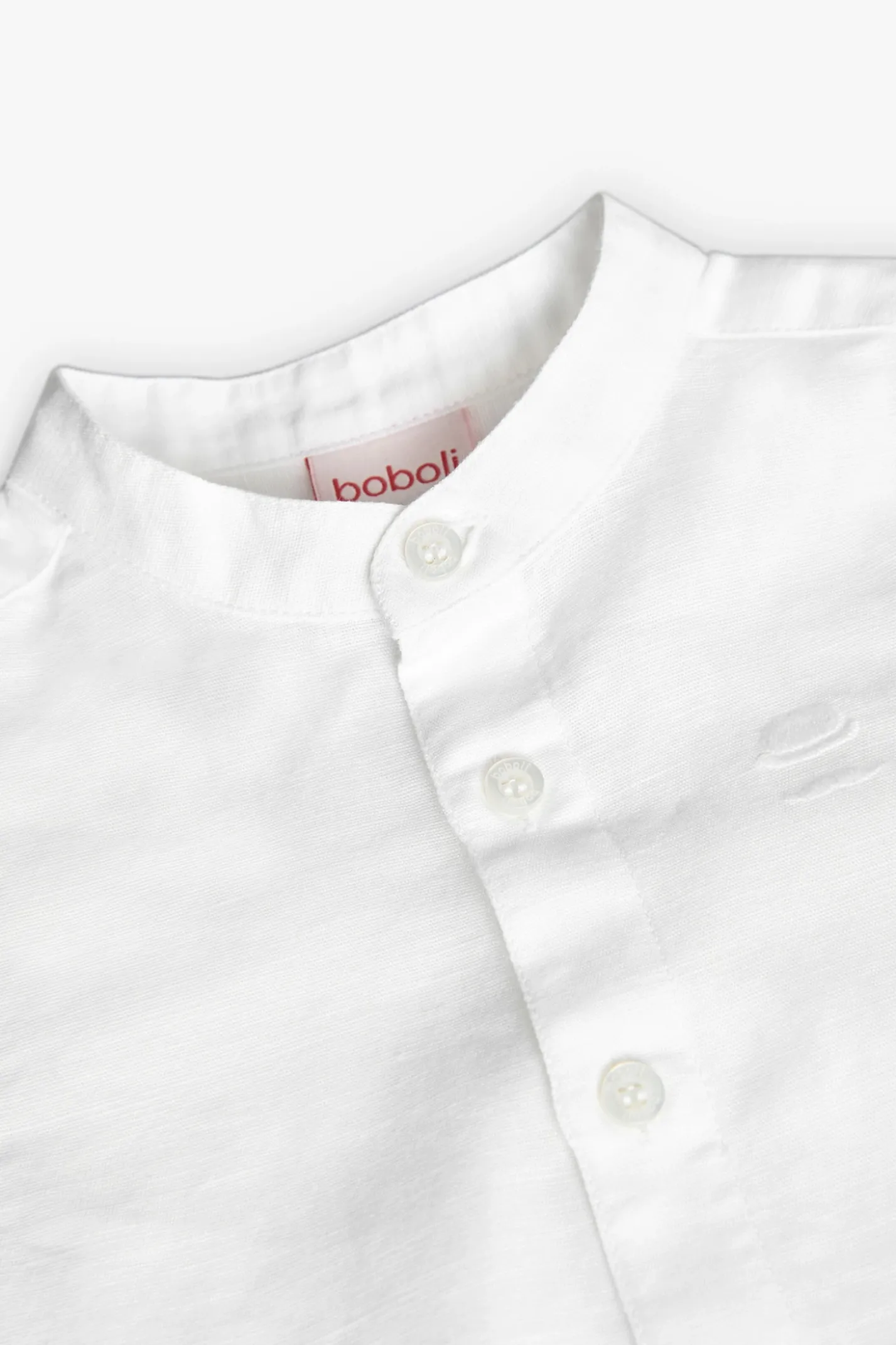 Camicia di lino per neonato a maniche corte in bianco