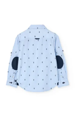 Camicia fil a fil per bambino con stampa in colore azzurro chiaro