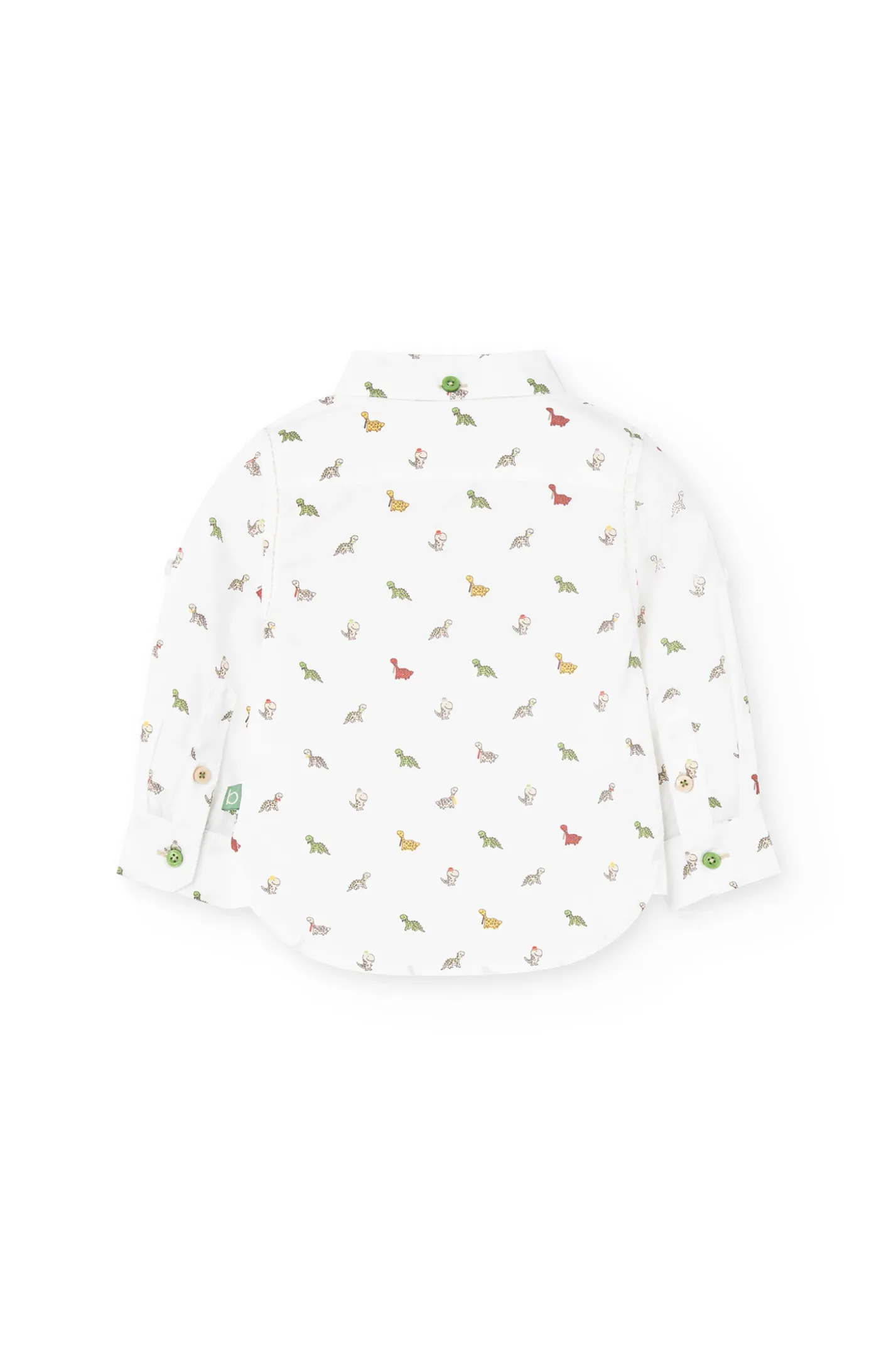 Camicia in popeline per bambini stampata in colore bianco con motivo di dinosauri