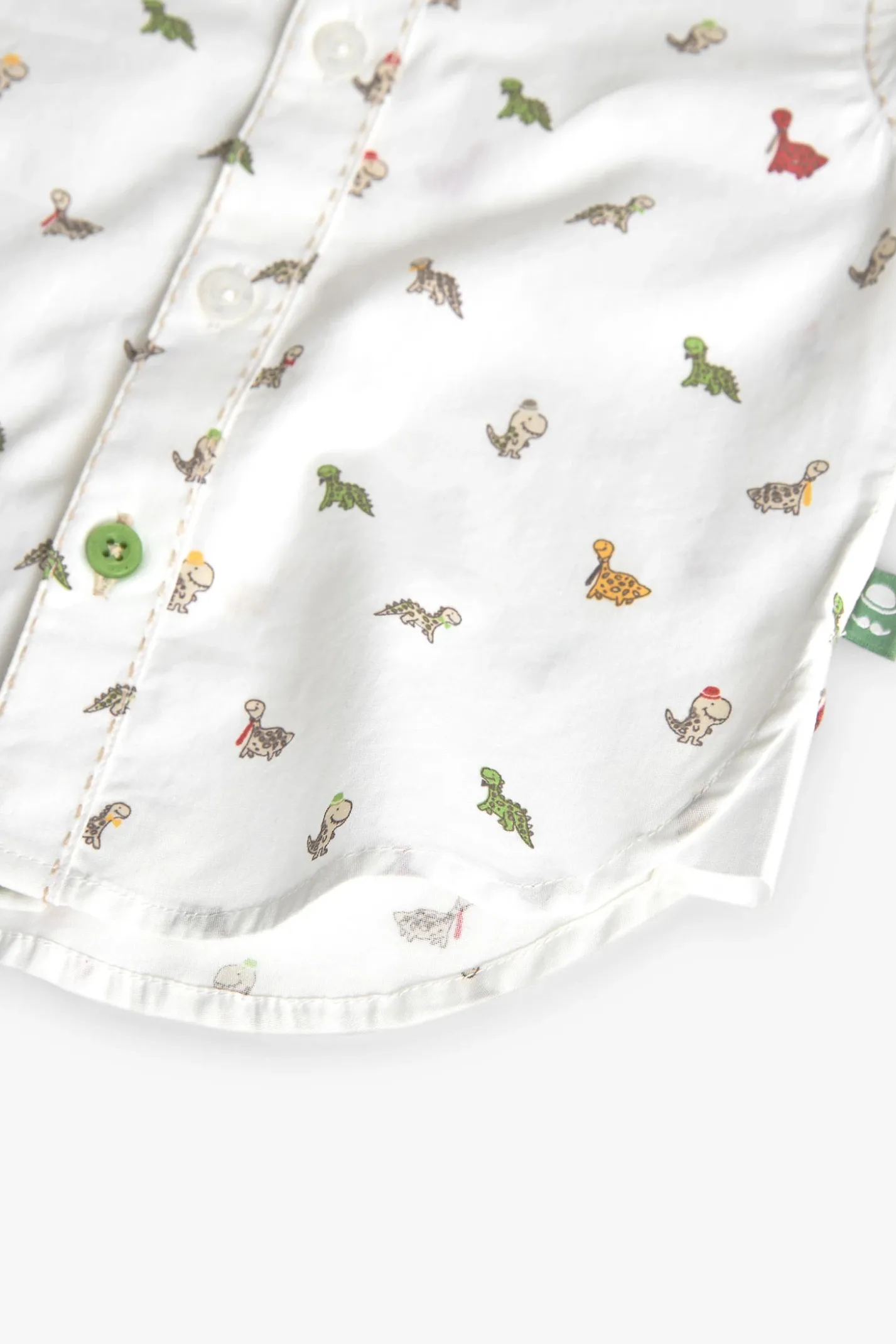 Camicia in popeline per bambini stampata in colore bianco con motivo di dinosauri