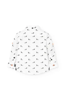Camicia in popeline per neonato con stampa in colore bianco