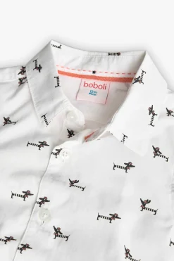 Camicia in popeline per neonato con stampa in colore bianco