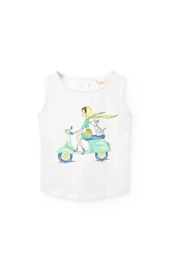 Canottiera a maglia per bambina di colore bianco.