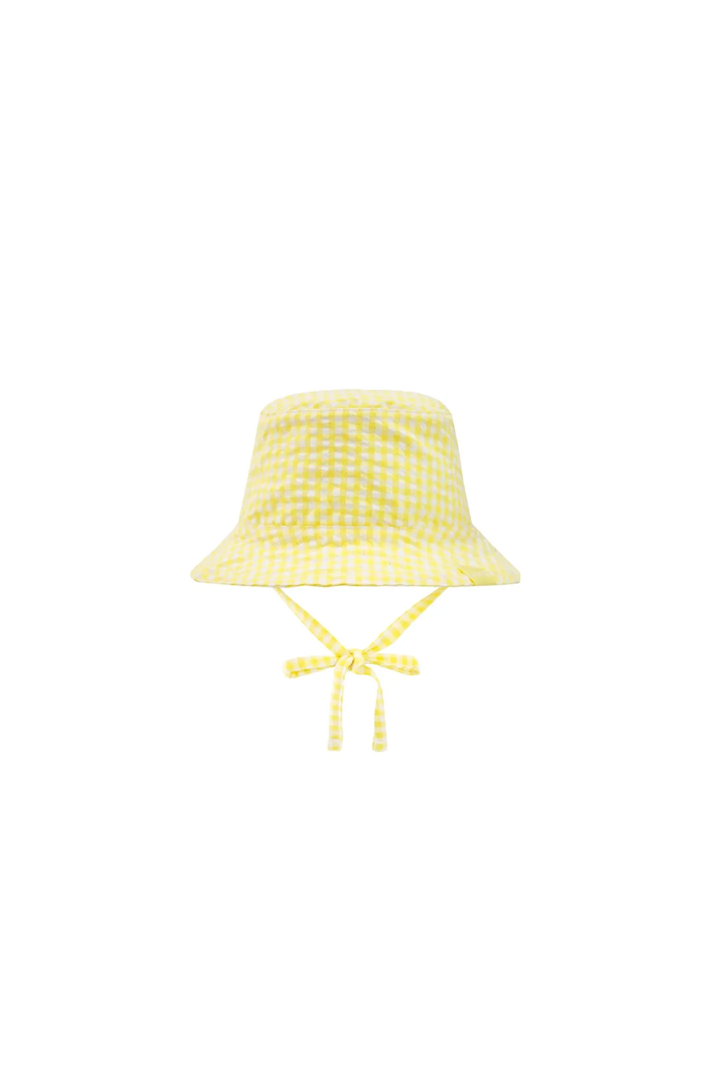 Cappello di popeline per bebè di colore giallo con motivo a quadri.