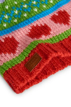 Cappello in maglia per bambina in rosso con cuori