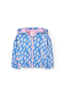 Cardigan per bambina con stampa floreale in colore blu.