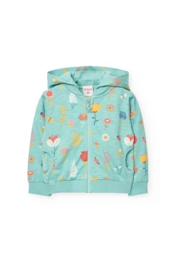 Cardigan per neonata con stampa color aqua.