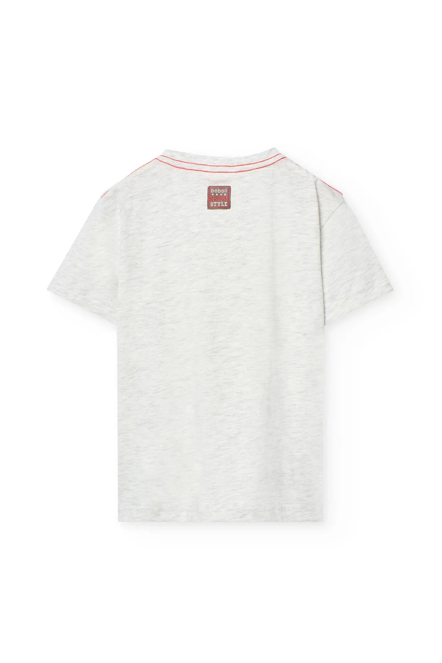 Completo a maglia con maglietta grigia e bermuda arancione per bambino.