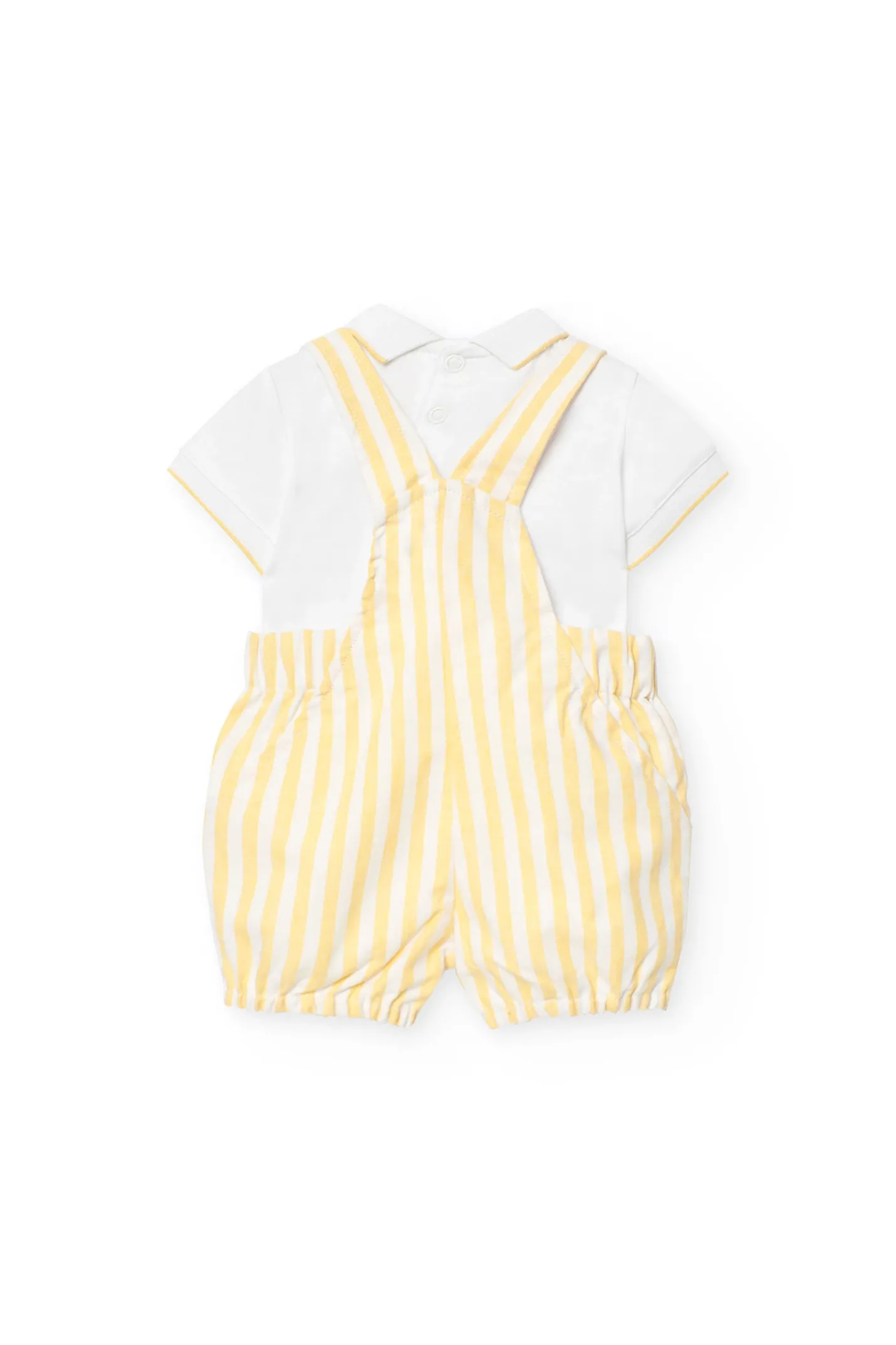 Completo a maglia per bambino nei colori giallo e bianco.