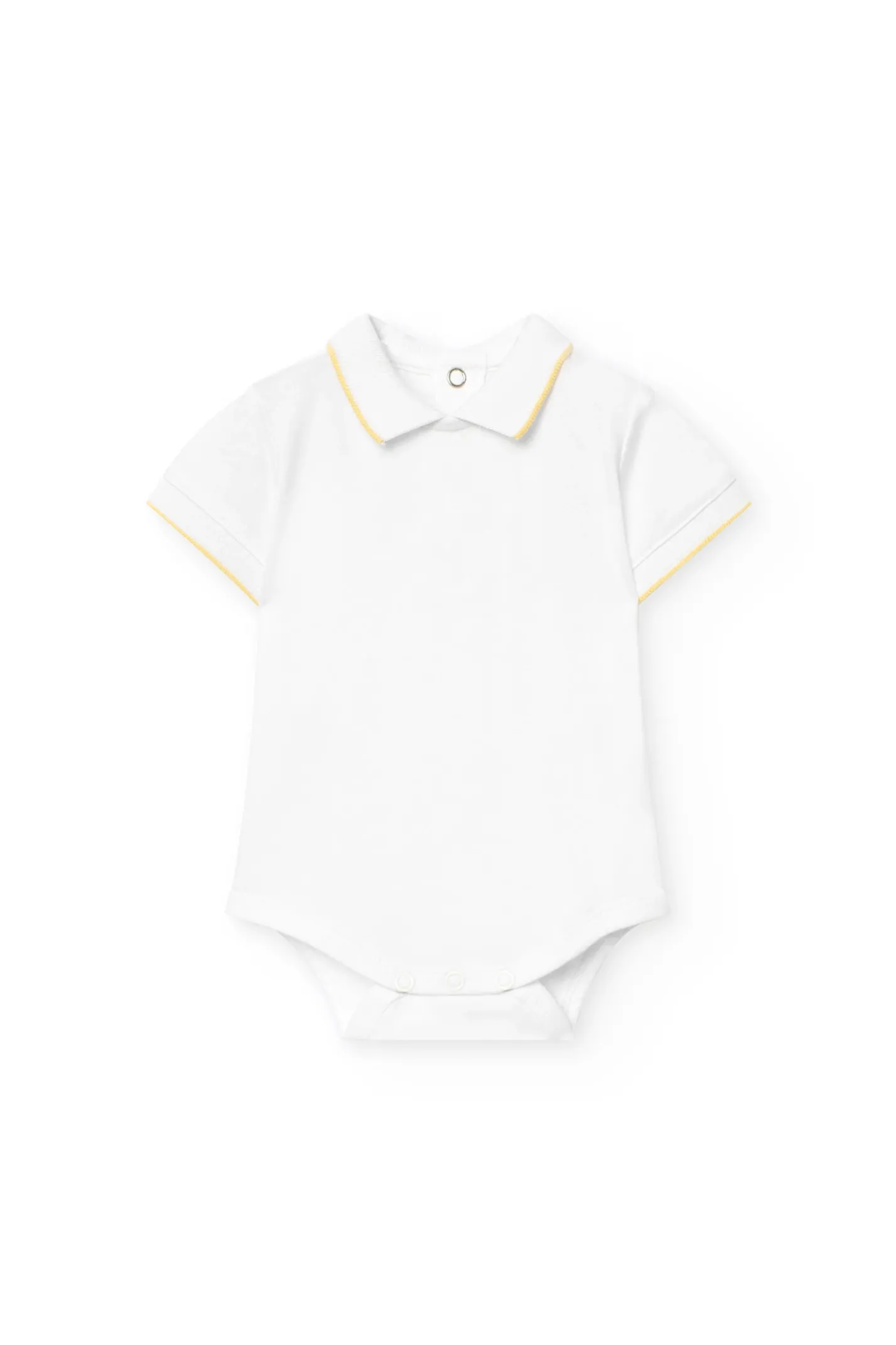 Completo a maglia per bambino nei colori giallo e bianco.