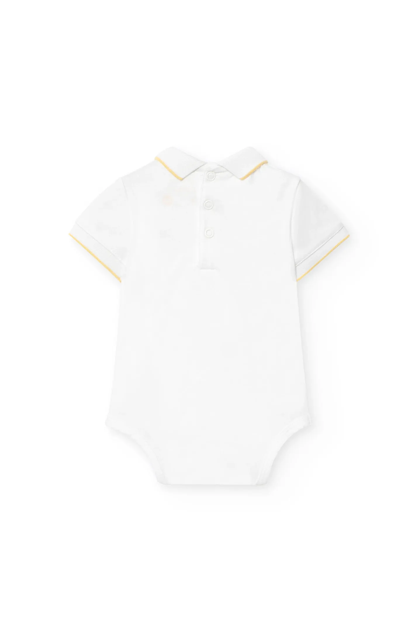 Completo a maglia per bambino nei colori giallo e bianco.