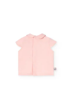 Completo coordinato in maglia per bambina in rosa con stampa di coccinella.