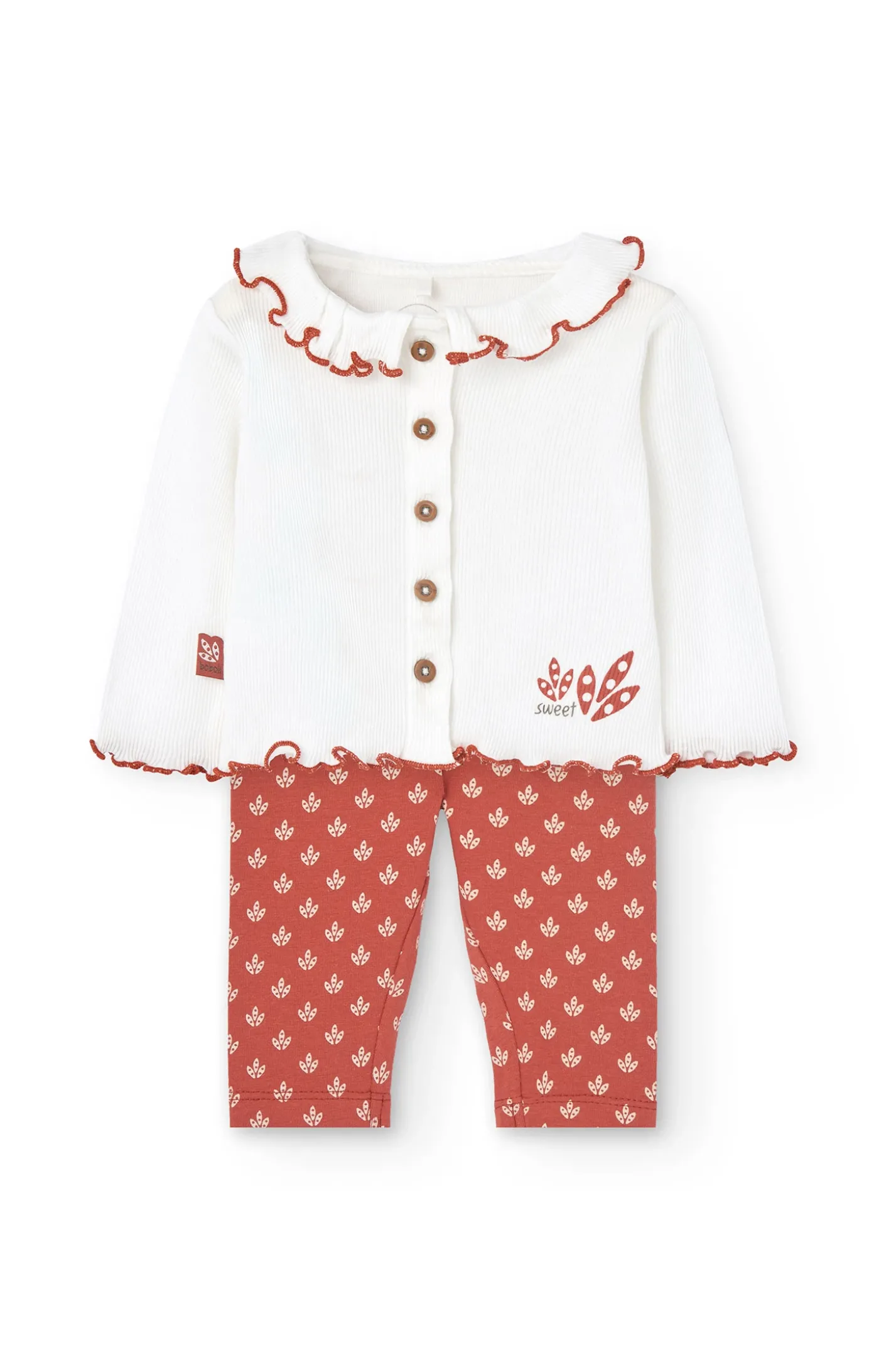Completo di camicetta e leggings in maglia per bambina in colore bianco