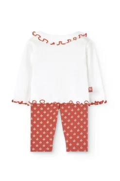 Completo di camicetta e leggings in maglia per bambina in colore bianco