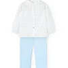 Completo di camicia a maglia per neonato di colore azzurro chiaro con motivo a quadri.