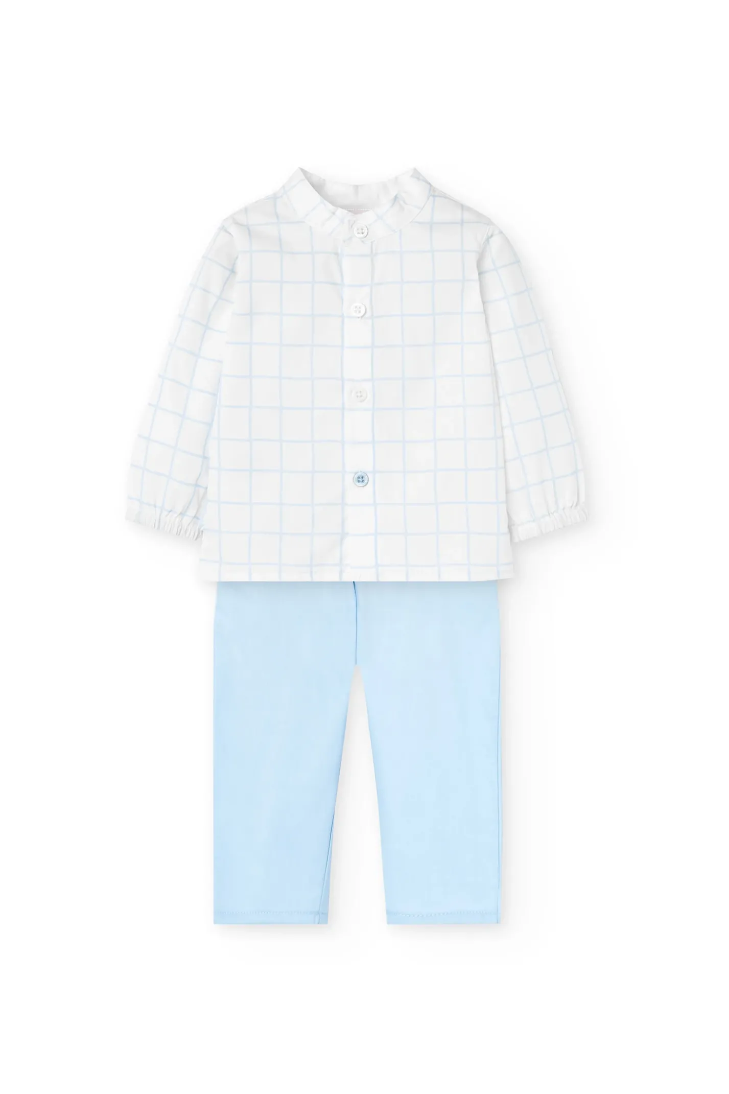 Completo di camicia a maglia per neonato di colore azzurro chiaro con motivo a quadri.