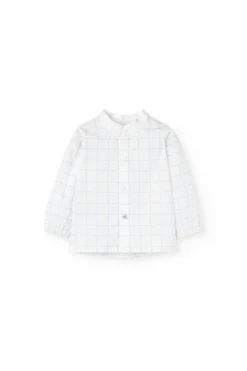 Completo di camicia a maglia per neonato di colore azzurro chiaro con motivo a quadri.