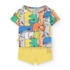 Completo di maglietta a maglia per neonato di colore giallo con stampa.