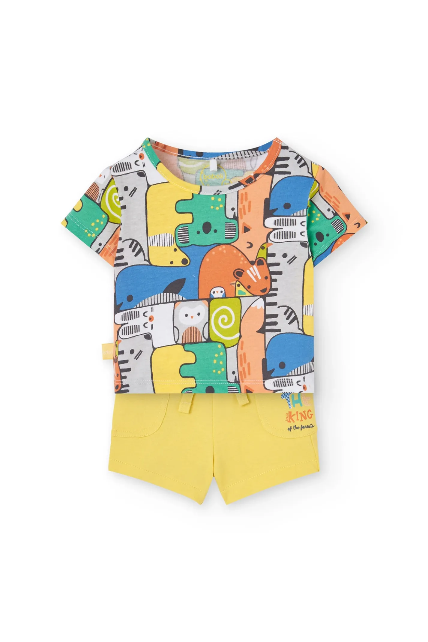 Completo di maglietta a maglia per neonato di colore giallo con stampa.