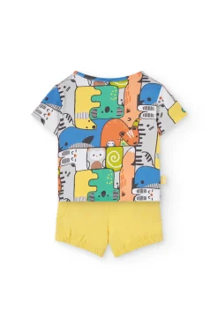 Completo di maglietta a maglia per neonato di colore giallo con stampa.