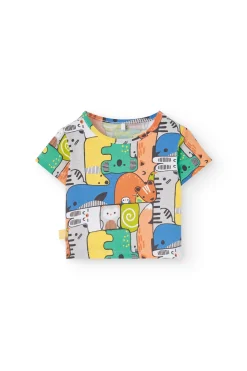 Completo di maglietta a maglia per neonato di colore giallo con stampa.