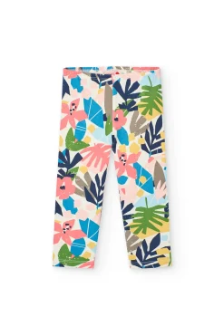 Completo di maglietta e leggings in maglia per bambina in rosa con stampa.