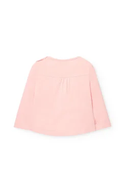 Completo di maglietta e leggings in maglia per bambina in rosa con stampa.