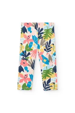 Completo di maglietta e leggings in maglia per bambina in rosa con stampa.