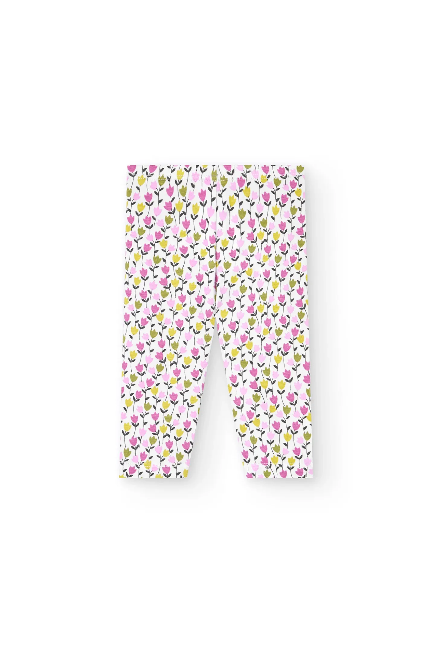 Completo di maglietta e pantalone a maglia per neonata in colore verde con stampa floreale.
