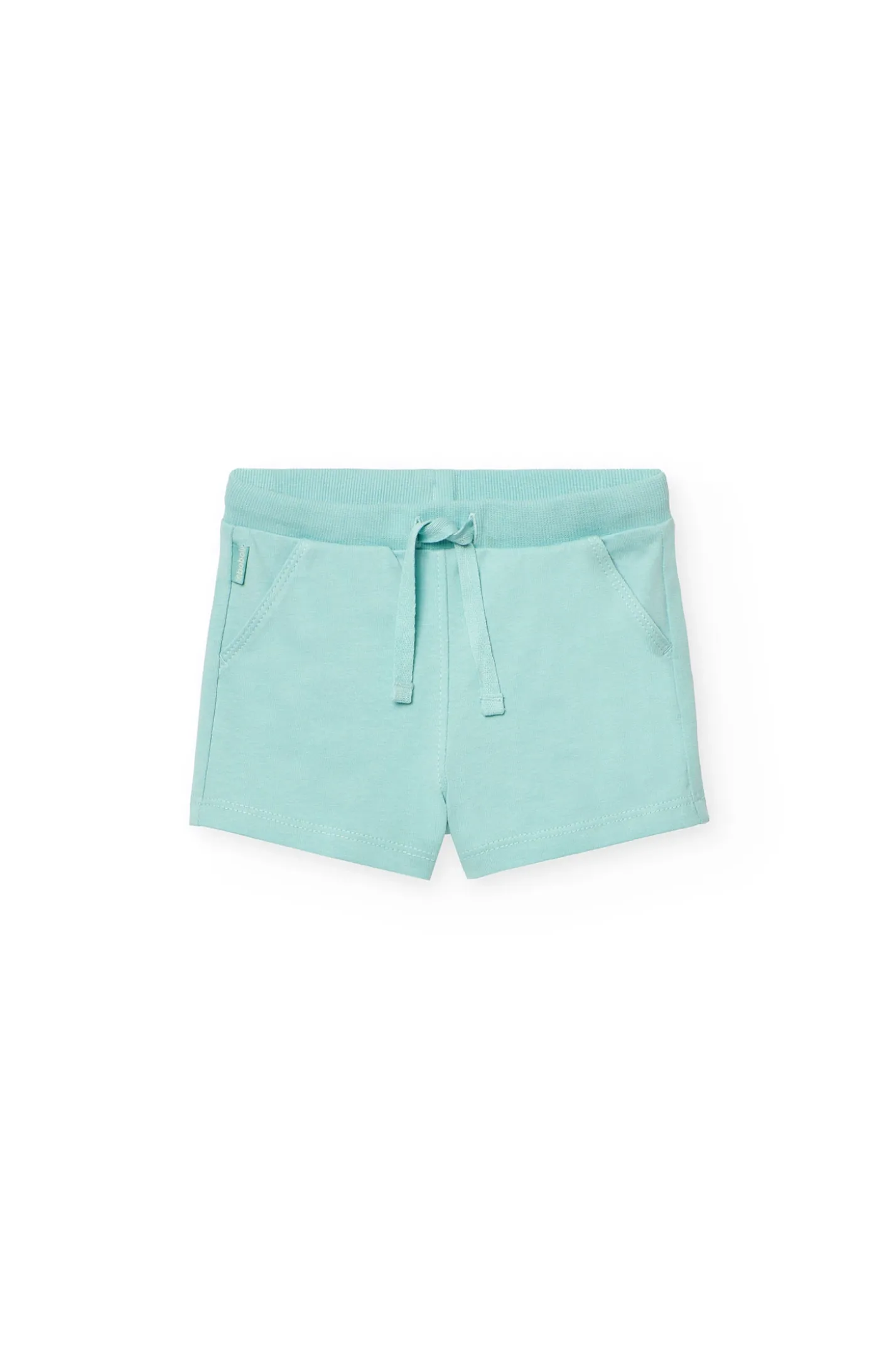 Completo di maglietta e pantaloncini a maglia per neonata di colore bianco.