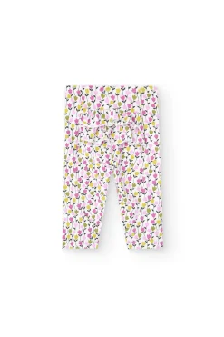 Completo di maglietta e pantalone a maglia per neonata in colore verde con stampa floreale.
