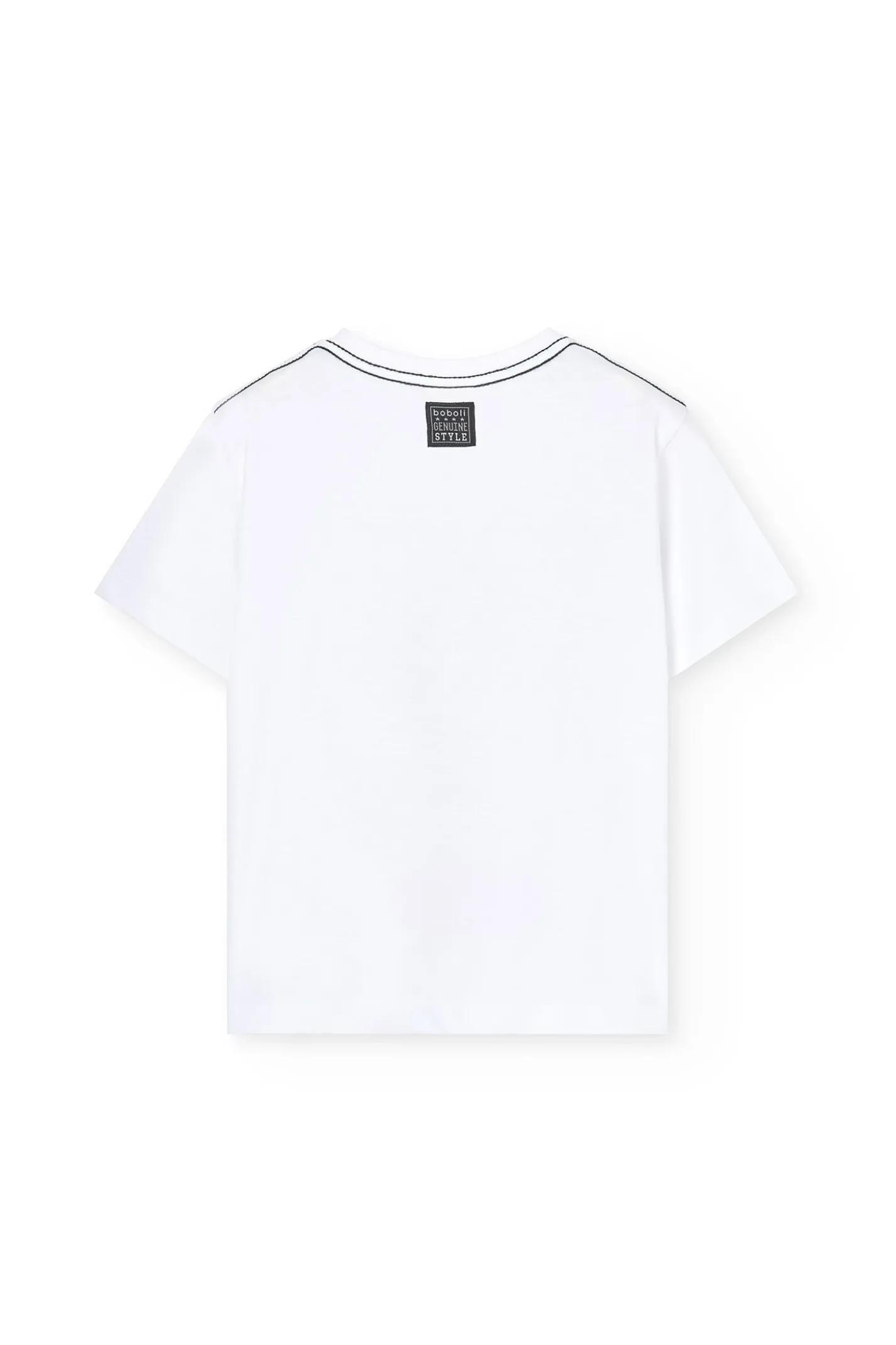 Completo in maglia con maglietta per bambino di colore bianco e bermuda di colore grigio.