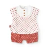Completo in maglia per neonata con stampa floreale in rosso.