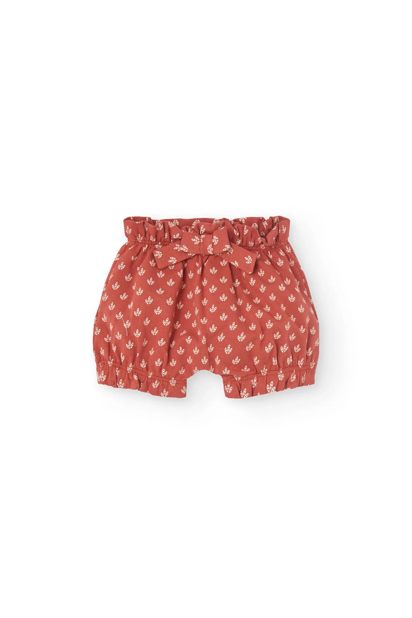 Completo in maglia per neonata con stampa floreale in rosso.