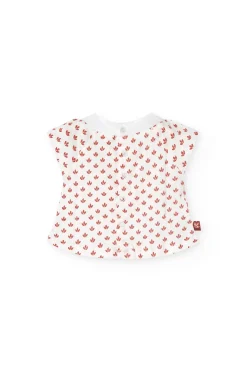 Completo in maglia per neonata con stampa floreale in rosso.