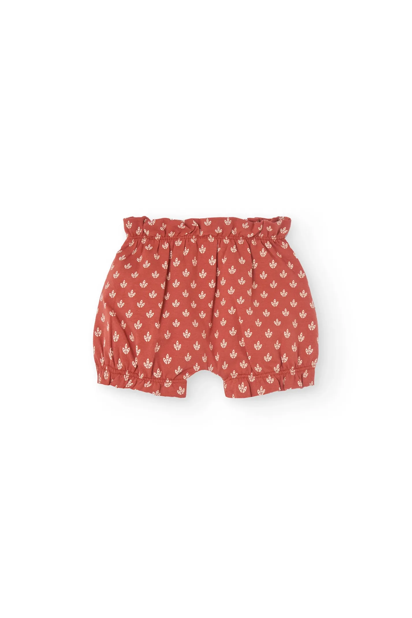 Completo in maglia per neonata con stampa floreale in rosso.