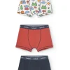 Confezione da 3 boxer in maglia per bambino con stampa in colore rosso, blu e altri colori.