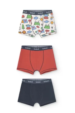 Confezione da 3 boxer in maglia per bambino con stampa in colore rosso, blu e altri colori.