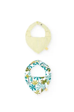 Confezione di 2 bavaglini a triangolo in maglia per bebé di colore giallo con motivo vegetale