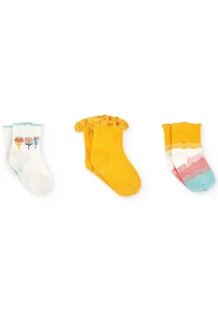 Confezione di calzini a maglia per neonata in giallo