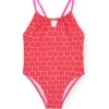 Costume da bagno in poliammide per bambina con stampa floreale in rosa.